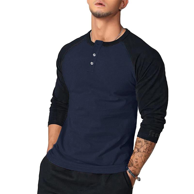 Mens Casual Color Block Raglan Sleeve Round Neck Long Sleeve T-Shirt 55714054Y