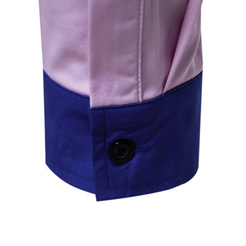 Mens Fashion Color Block Patchwork Lapel Long Sleeve Shirt 45869826M
