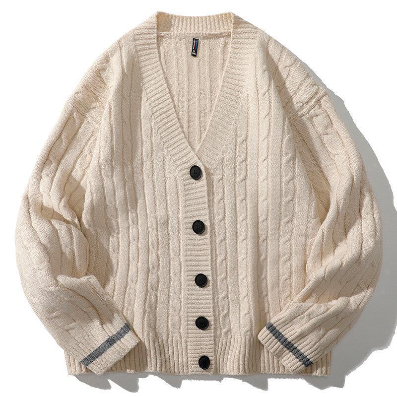 Mens V-neck Solid Color Single-breasted Casual Knitted Jacket 26136091X