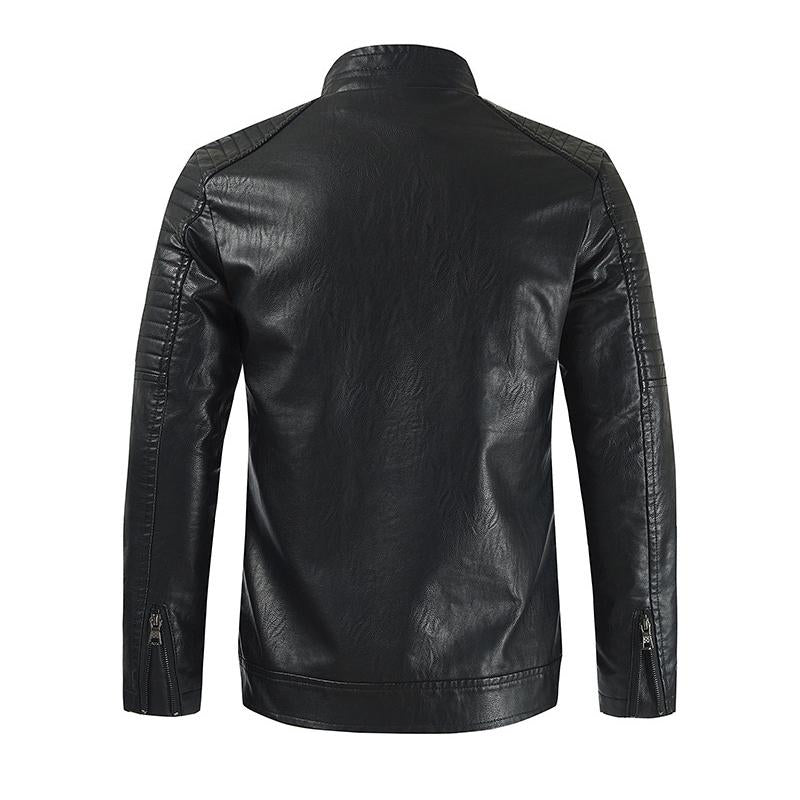 Mens Retro Motorcycle Zip Stand Collar Leather Jacket 56473764Y