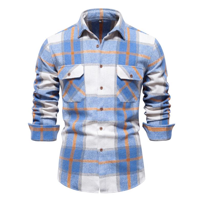 Mens Vintage Flannel Plaid Lapel Long Sleeve Shirt 75915704X