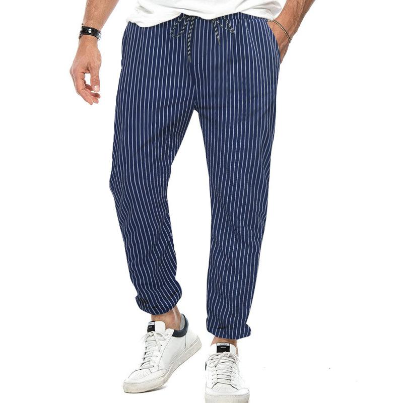 Mens Casual Lace-Up Slim Striped Pants 99725833X