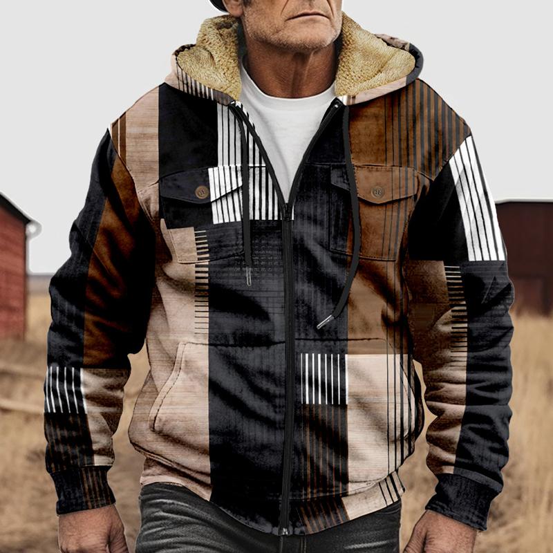 Mens Vintage Print Zip Hooded Fleece Jacket 76989421X