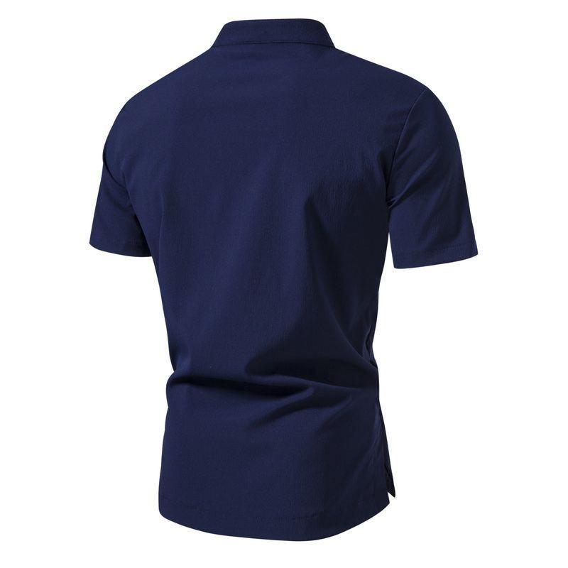 Mens Casual Shirt Retro Stand Collar Short Sleeve Shirt 25574754X