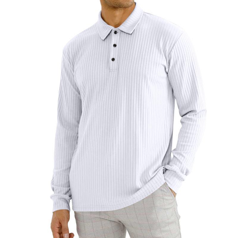 Mens Casual Solid Color Lapel Long Sleeve Polo Shirt 11523451M