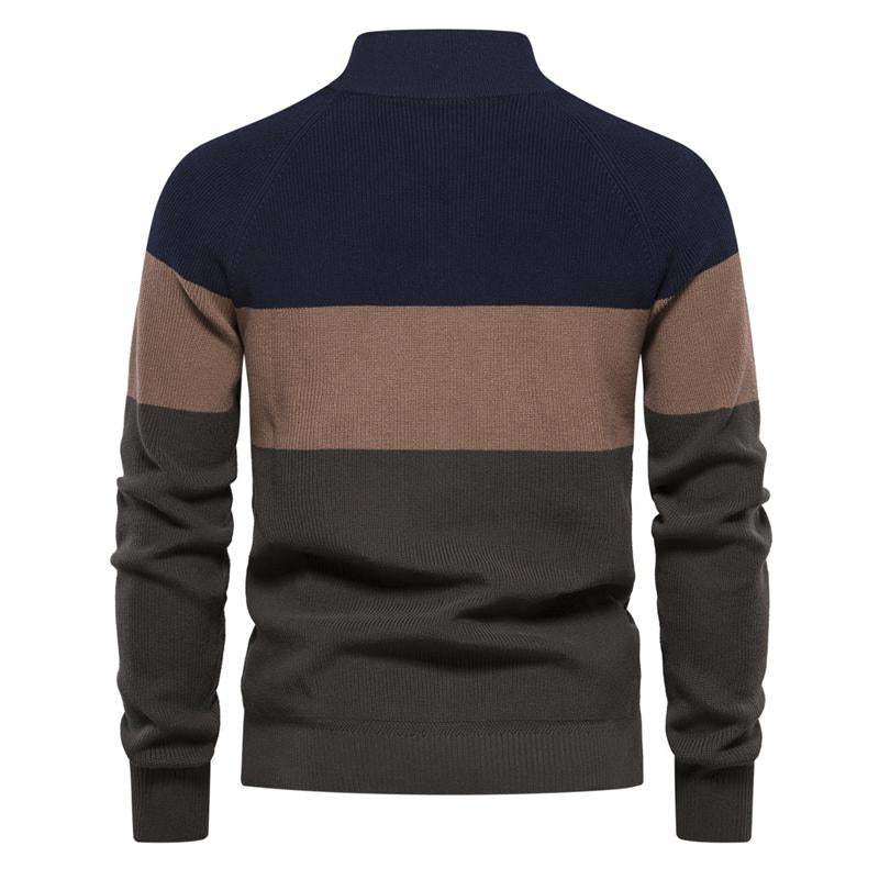 Mens Contrasting Stripe Stand Collar Knit Zipper Jacket 71280590X