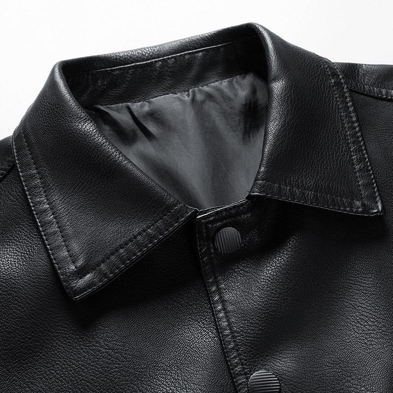 Mens Stylish Contrast Lapel Single Breasted Leather Jacket 60161089M