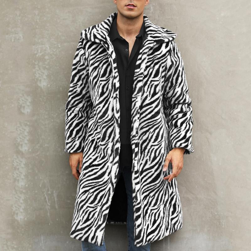 Mens Square Collar Faux Fur Zebra Print Coat 54278674X