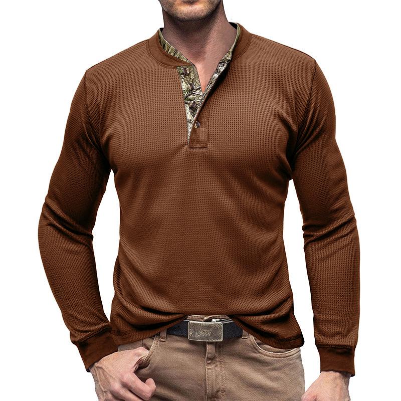 Mens Long Sleeve Outdoor Double Collar Waffle Crewneck Henley 48148003X