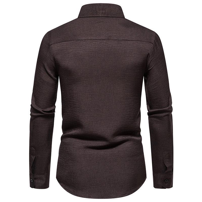 Mens Retro Solid Color Casual Long Sleeve Shirt 86241706Y