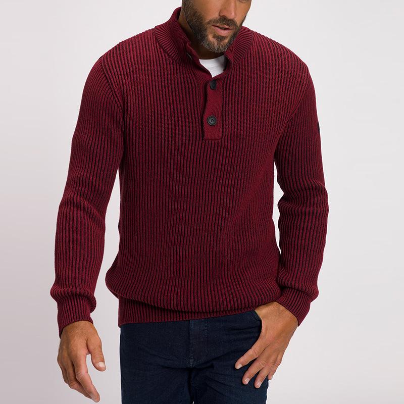 Mens Retro Buttons Stand Collar Long Sleeve Knit Sweater 04304009Z