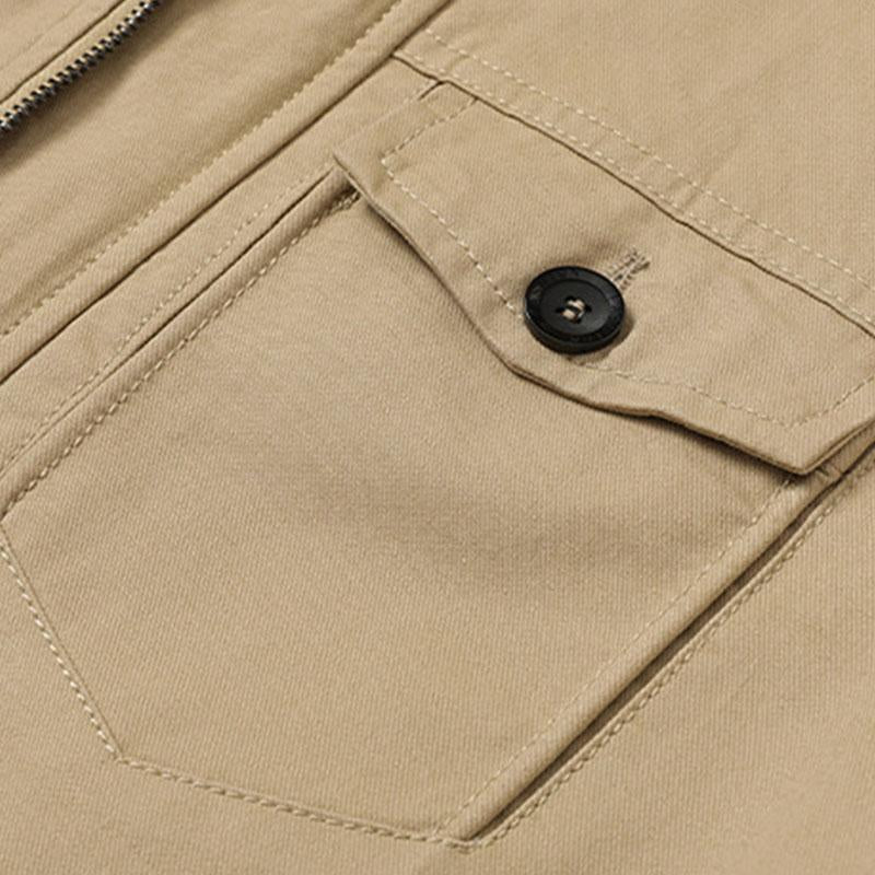 Mens Casual Thin Cotton Solid Color Multi-pocket Loose Workwear Coat 52248437M