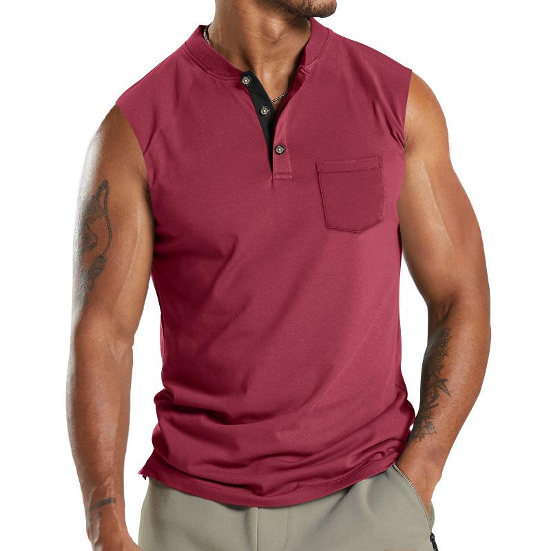 Mens Solid Color Henley Neck Sport Breathable Sleeveless Tank Top 11297990X