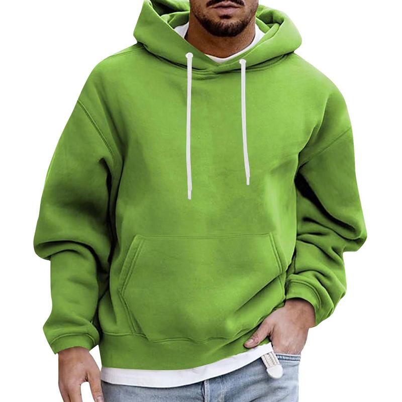 Mens Solid Color Loose Casual Fleece Pocket Hoodie 51863163X