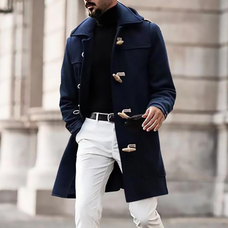 Mens Vintage Classic Lapel Horn Button Mid-Length Coat 62465421M