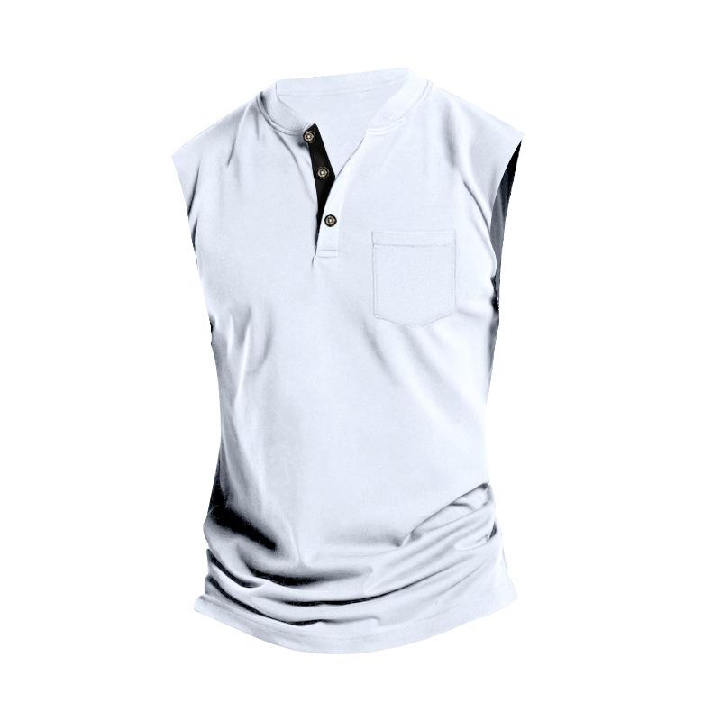 Mens Solid Color Henley Neck Sport Breathable Sleeveless Tank Top 11297990X