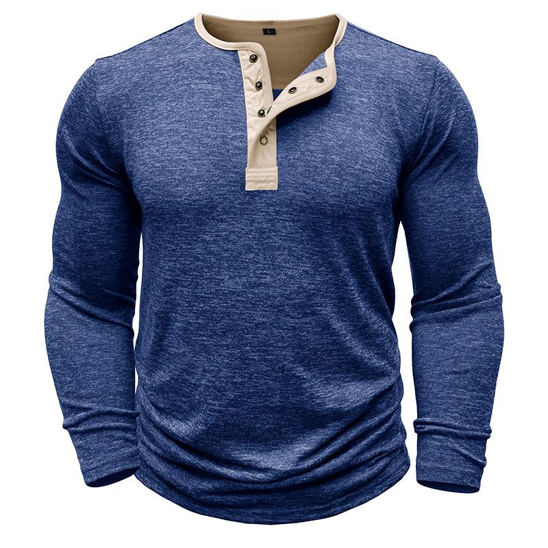 Mens Color Block Henley Collar Long Sleeve T-shirt 81195271Z