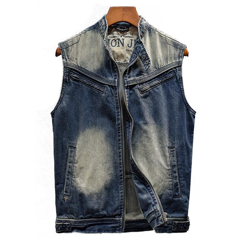 MenS Vintage Stand Collar Denim Vest 06389145Y