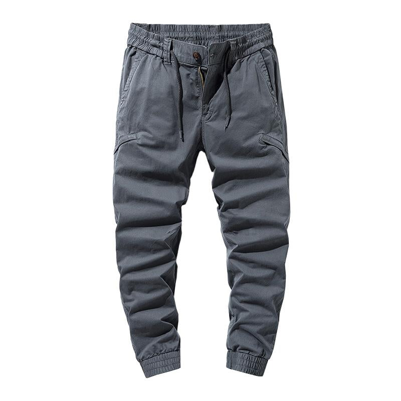 Mens Casual Solid Color Cotton Multi-Pockets Elastic Waist Cargo Pants 34479237M