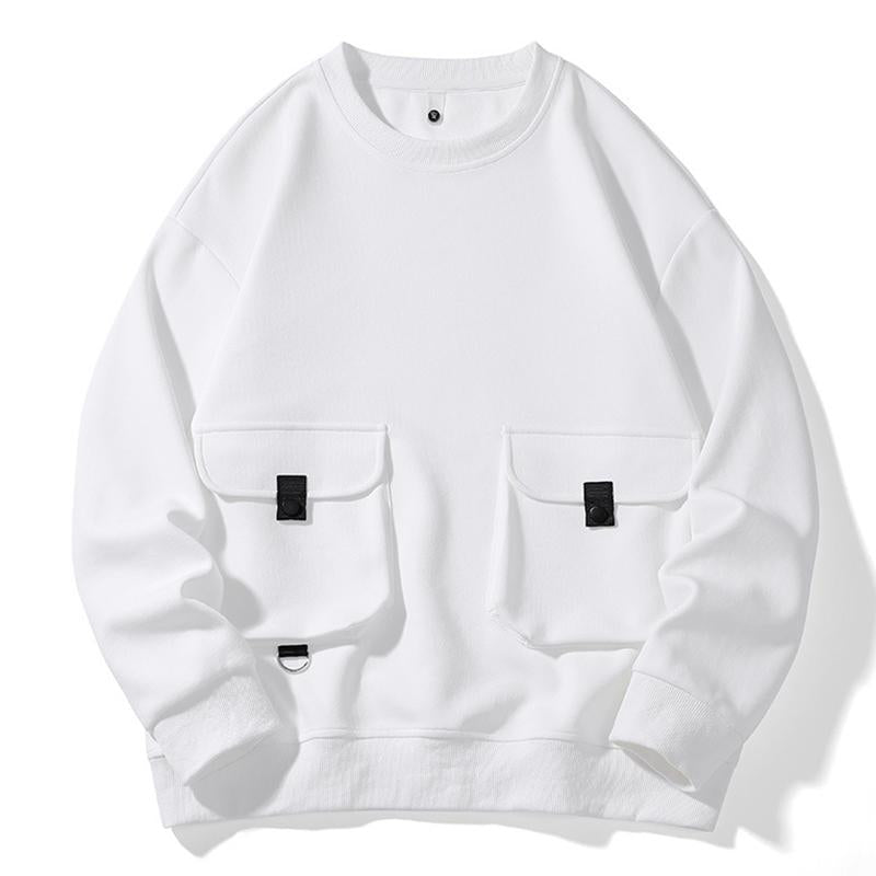 Mens Vintage Round Neck Multi-pocket Loose Workwear Sweatshirt 11401184M