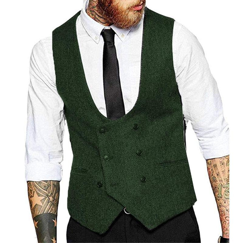 Mens Vintage Solid Color U-Neck Double Breasted Suit Vest 53167688Y
