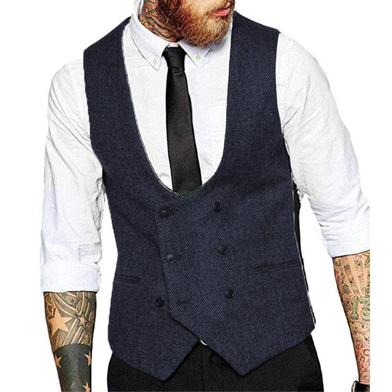 Mens Vintage Solid Color U-Neck Double Breasted Suit Vest 53167688Y