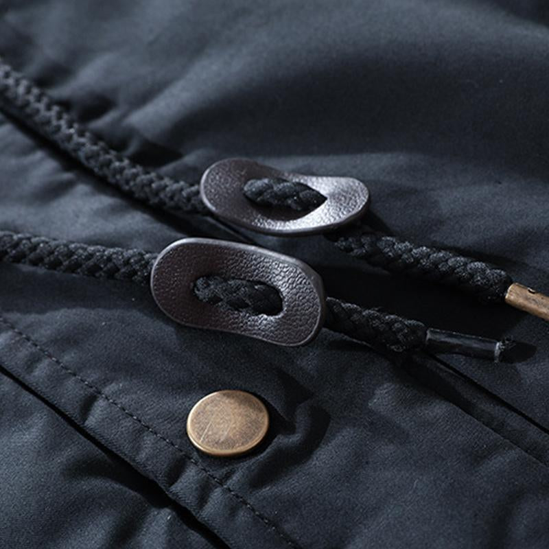 Mens Casual Outdoor Removable Hooded Thickened Fleece Mid-Length Warm Coat 80502351M