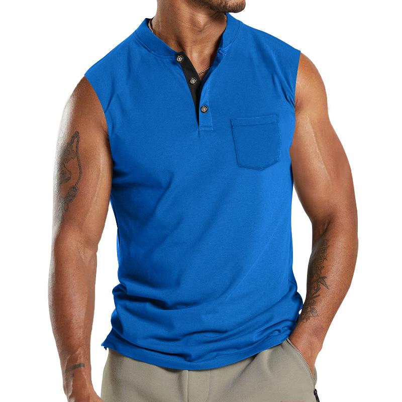 Mens Solid Color Henley Neck Sport Breathable Sleeveless Tank Top 11297990X