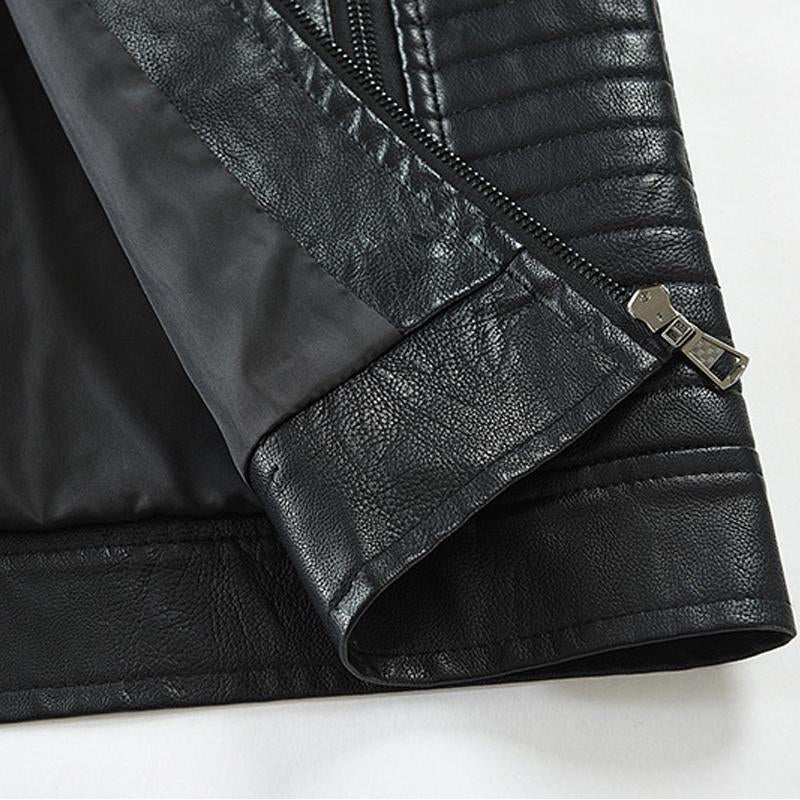 Mens Retro Motorcycle Zip Stand Collar Leather Jacket 56473764Y