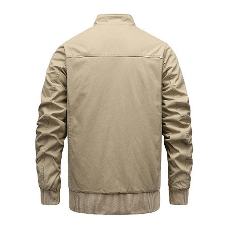 Mens Casual Thin Cotton Zipper Loose Stand Collar Long Sleeve Jacket 46891501M