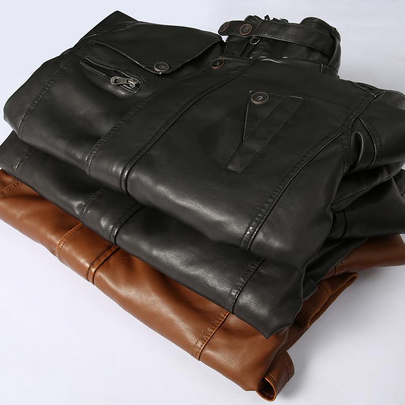 Mens Solid Color Stand Collar Motorcycle PU Leather Coat 24532986X
