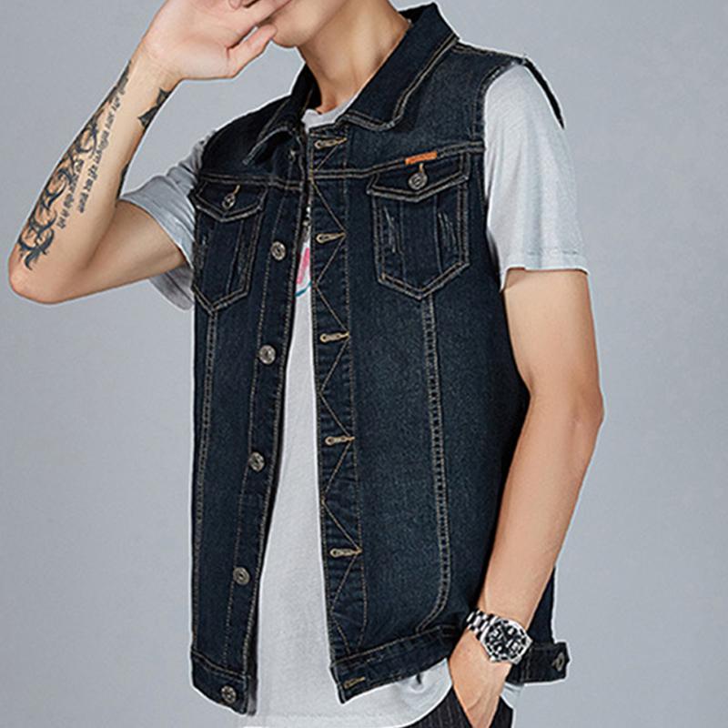 Mens Casual Loose Lapel Single Breasted Denim Vest 55507450M