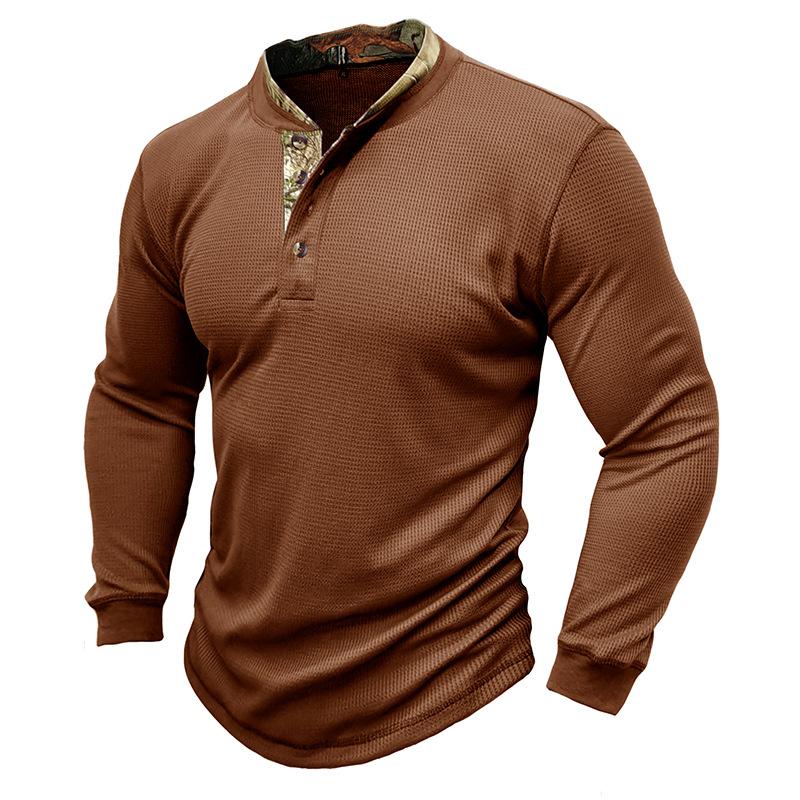 Mens Long Sleeve Outdoor Double Collar Waffle Crewneck Henley 48148003X
