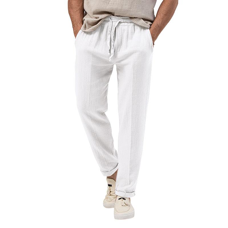 Mens Casual Breathable Solid Color Loose Elastic Waist Trousers 54375023M