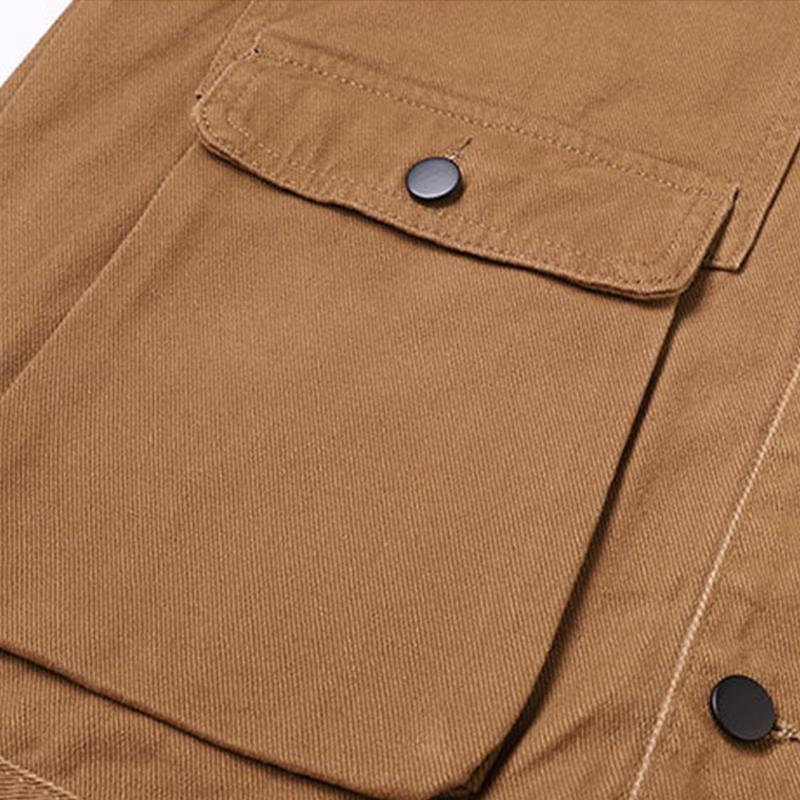 Mens Vintage Solid Color Cotton 3D Pocket Loose Lapel Single-Breasted Jacket 14172939M