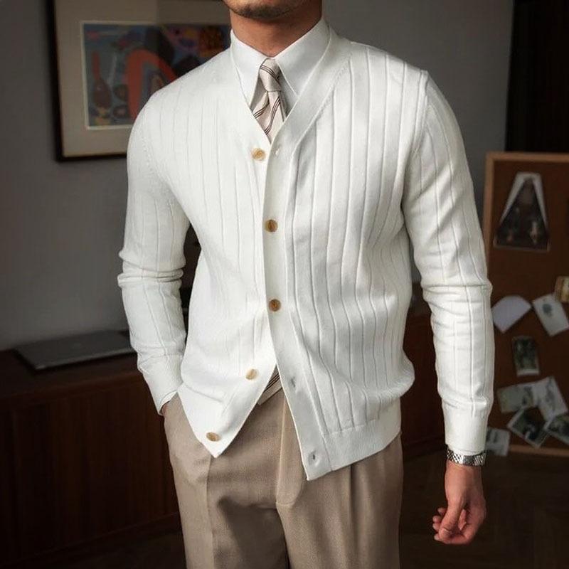 Mens Solid Color V Neck Single Breasted Knit Cardigan 96112782Z