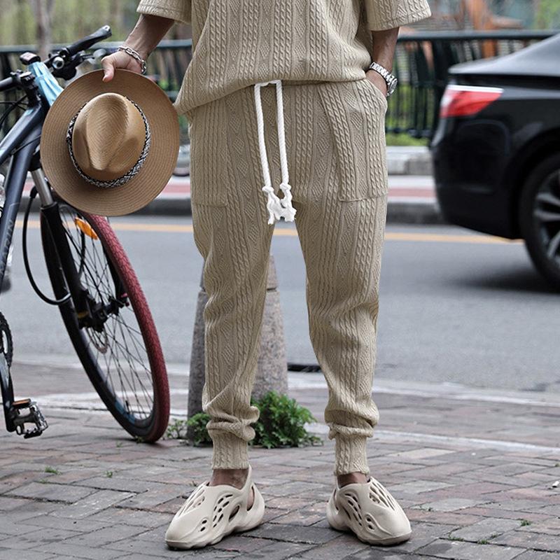 Mens Solid Jacquard Knitwear Elastic Waist Trousers 17187239Z