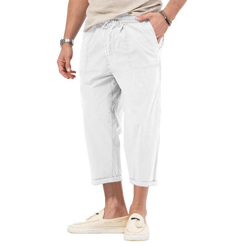 Mens Basic Elastic Waist Straight Casual Cropped Pants 22999460Z