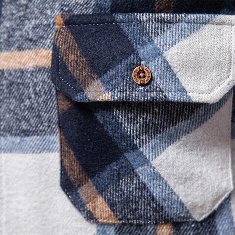 Mens Vintage Flannel Plaid Lapel Long Sleeve Shirt 75915704X