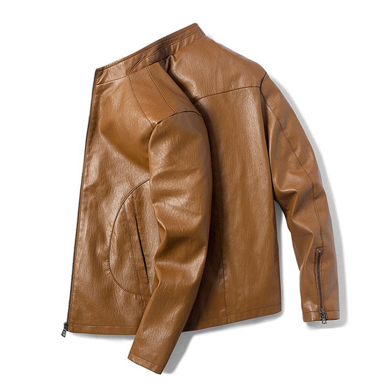 Mens Casual Stand Collar Zipper Slim Leather Jacket 99434666M