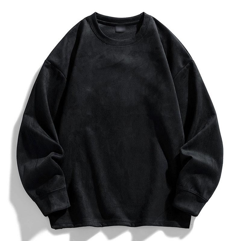 Mens Vintage Solid Color Suede Round Neck Loose Pullover Sweatshirt 99370869M