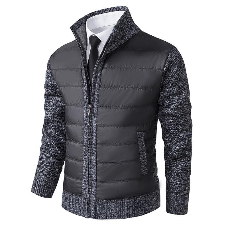 Mens Stand Collar Striped Fleece Sweater Splicing Jacket 21075243X