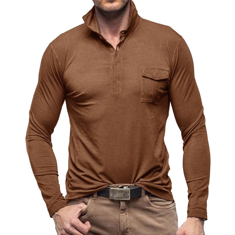 Mens Casual Solid Color Lapel Long Sleeve Polo Shirt 33969571M