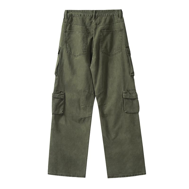 Mens Vintage Washed Loose Straight Multi-Pocket Cargo Pants 26247555M