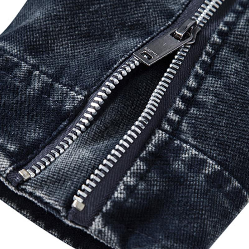 Mens Vintage Washed Distressed Stand Collar Zipper Denim Jacket 38335876M