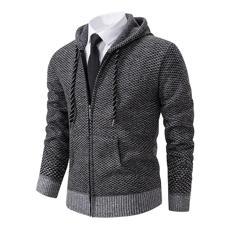 Mens Casual Fleece Warm Zipper Hooded Slim Knit Cardigan 94327711M