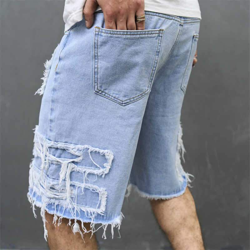 Mens Retro Destreed Holes Denim Shorts 75512062Z