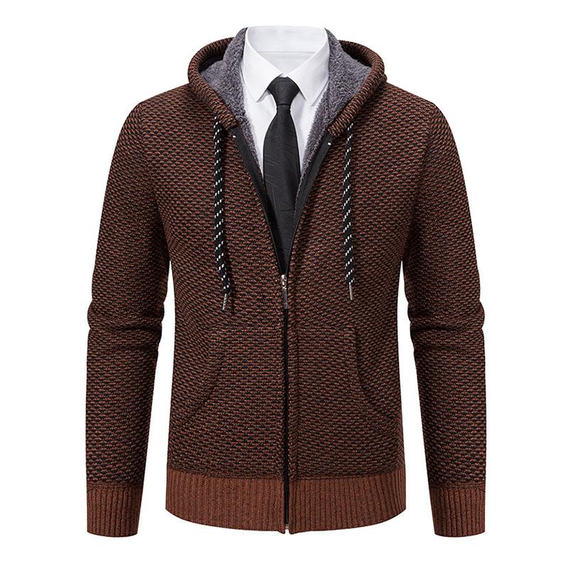 Mens Casual Fleece Warm Zipper Hooded Slim Knit Cardigan 94327711M