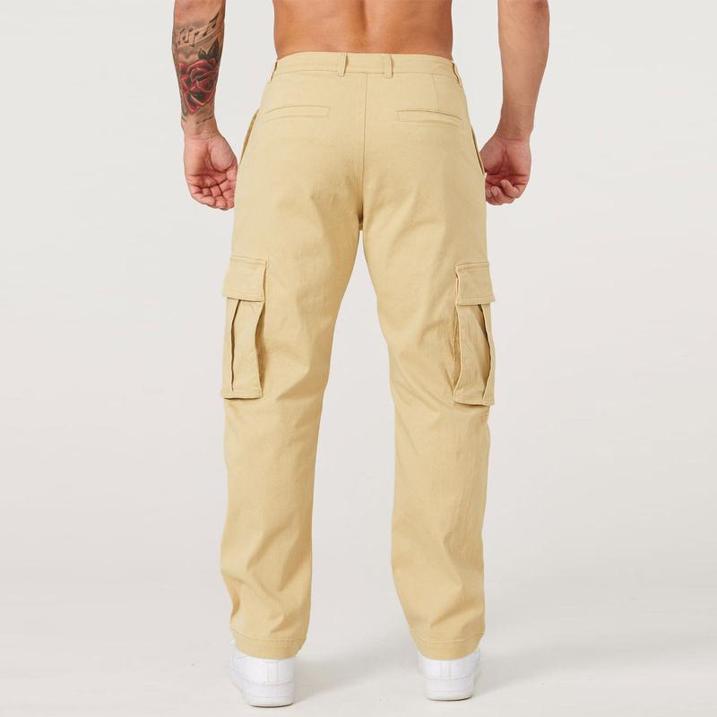 Mens Casual Solid Color Multi-Pocket Cargo Pants 39111426Y