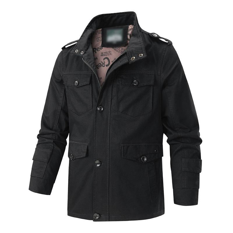 Mens Casual Thin Cotton Solid Color Multi-pocket Loose Workwear Coat 52248437M